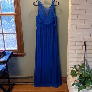 David’s Bridal bridesmaid dress with shear shoulders and v-neck front and back
